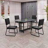 Conjunto Sala De Jantar Mesa 120x90cm Base Pérola Tampo Mdf Laca Com Vidro Napoli Preto