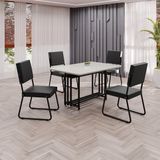 Conjunto Sala De Jantar Mesa 120x90cm Base Pérola Tampo Mdf Laca Com Vidro Napoli Preto