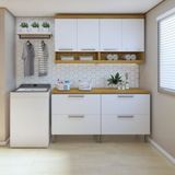 Lavanderia Modulada Com 2 Balcões E 2 Armários Aéreos 100% Mdf Burguesa Amadeirado Freijó/branco