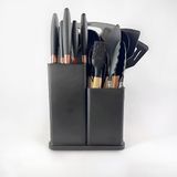 Conjunto Completo 19 Utensílios De Cozinha De Silicone E Cabo De Madeira Preto