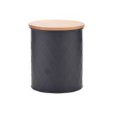 Lata Com Tampa Bambu Diamond Preta 12x14x12cm Metal
