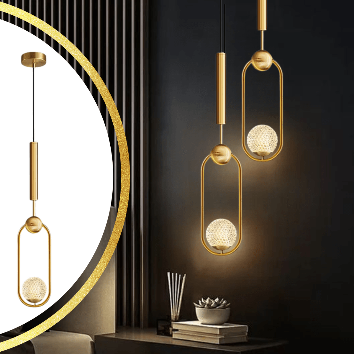 Luminária Lustre Led Globo Acrílico Pendente Metal Suspenso Teto Gimpo Kjdd-e-078-gold-3x1