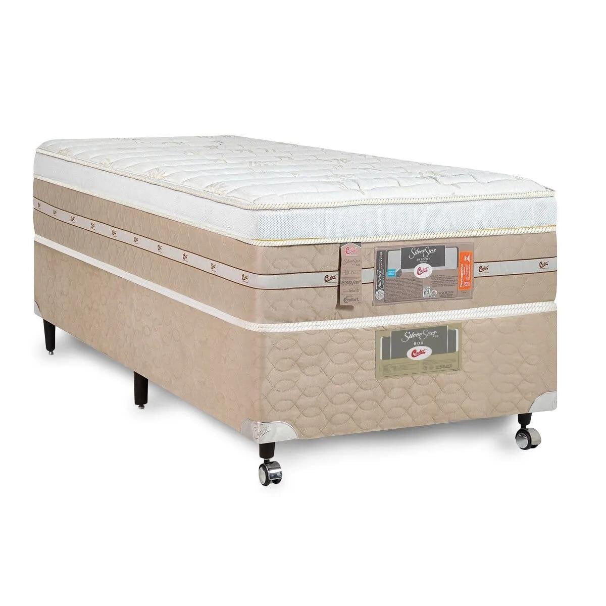 Cama Box Solteiro Castor Silver Star Air One Face Pocket 88x188x59 + Box Castor