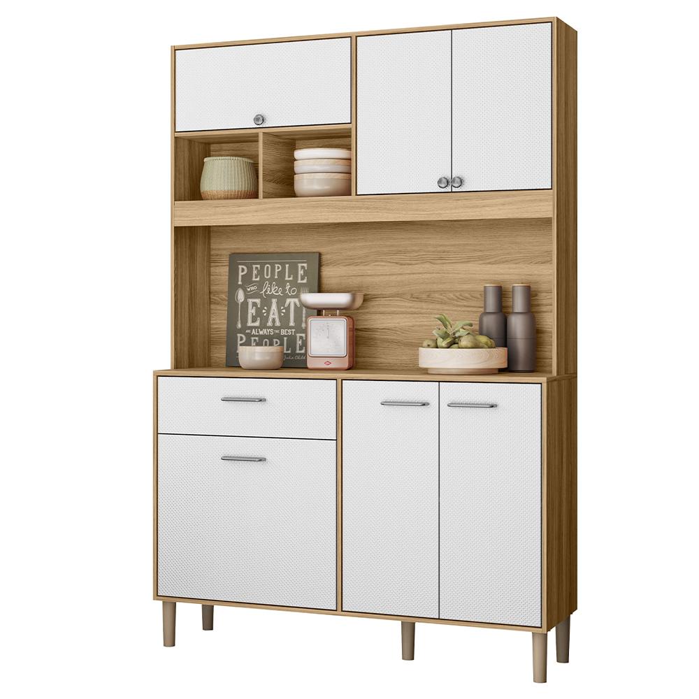 Armario De Cozinha Erva Doce 120 Cm 6 Portas E 1 Gaveta  Freijo/branco Esfera