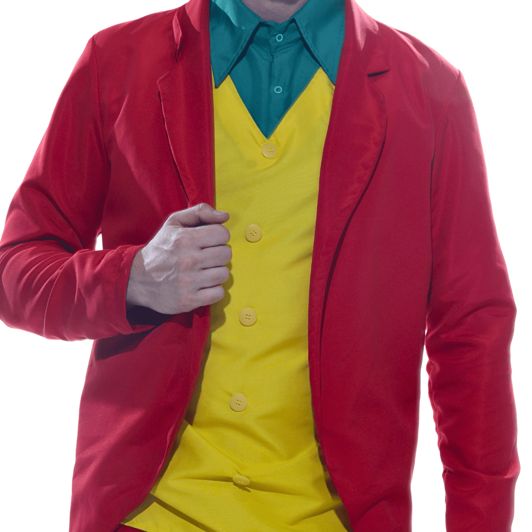 Fantasia Adulto Coringa Com Terno Vermelho E Colete Amarelo
 Gg