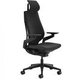 Cadeira De Escritorio Ergonomica Giratoria Com Suporte Lombar E Altura Ajustaveis, Steelcase 442a50 B, B 5s26 5s26 4arm Lum Head Hf, Preto