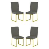 Kit 4 Cadeiras Para Mesa De Jantar Base Industrial Dourado Balaqui Cinza