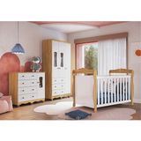 Quarto De Bebê Completo Guarda-roupa Cômoda Com Janelas E Berço 100% Mdf Aurora Espresso Móveis Branco Brilho/amêndoa