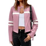 Jaqueta Anrabess De Couro Sintético Com Zíper, Gola Alta, Rosa, Feminina