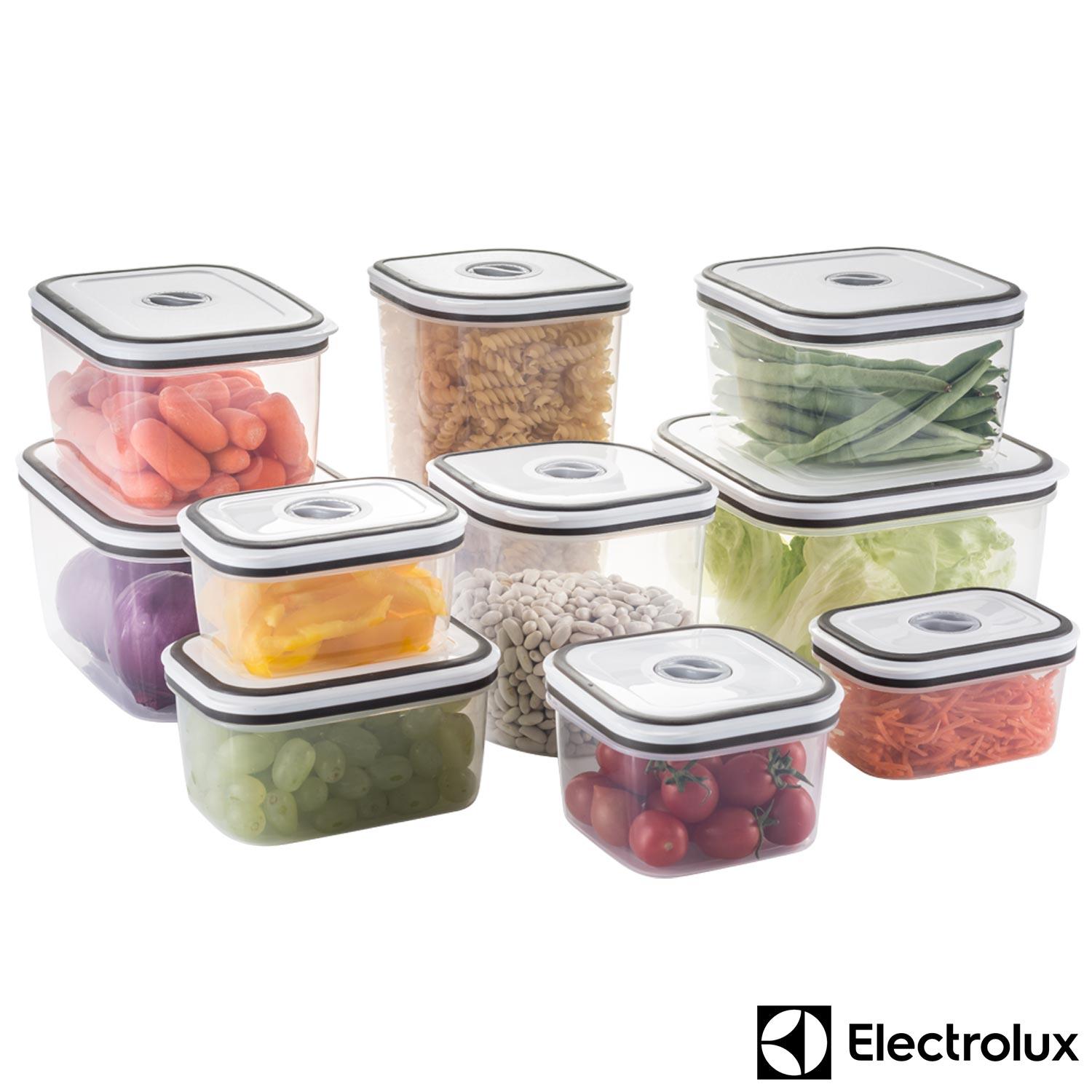 Conjunto de Potes Herméticos Eletrolux 10 Peças de Plástico Transparente  - 41029853,  Tampa Easy-Open, Resistentes a Freezer e Lava-Louças