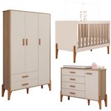 Kit Quarto Infantil Iris Berço Cama Comoda E Guarda Roupa Off White/naturale