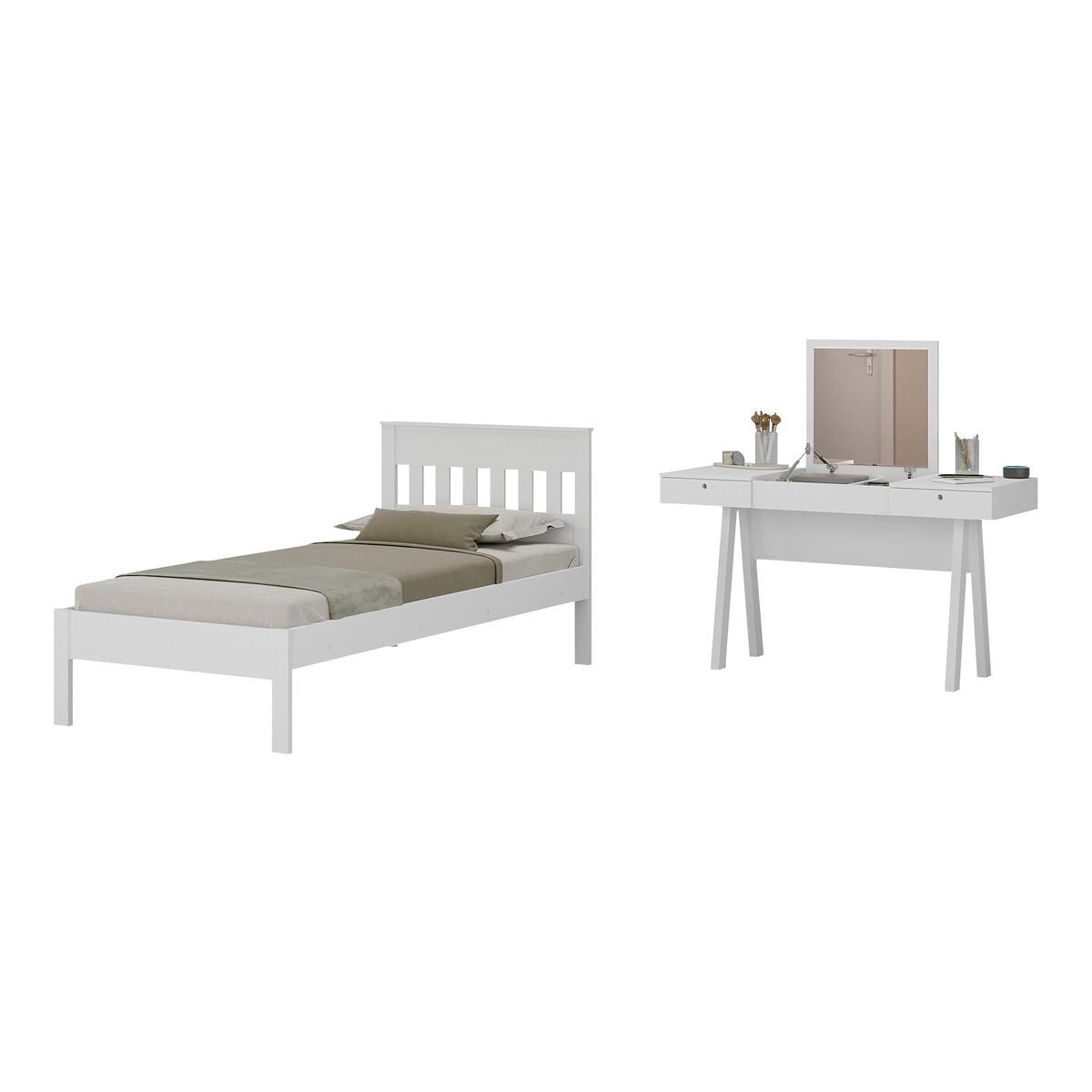 Cama De Solteiro Para Colchão 88 X 188 Cm Com Penteadeira 131,5cm Multimóveis Cr35247 Branco