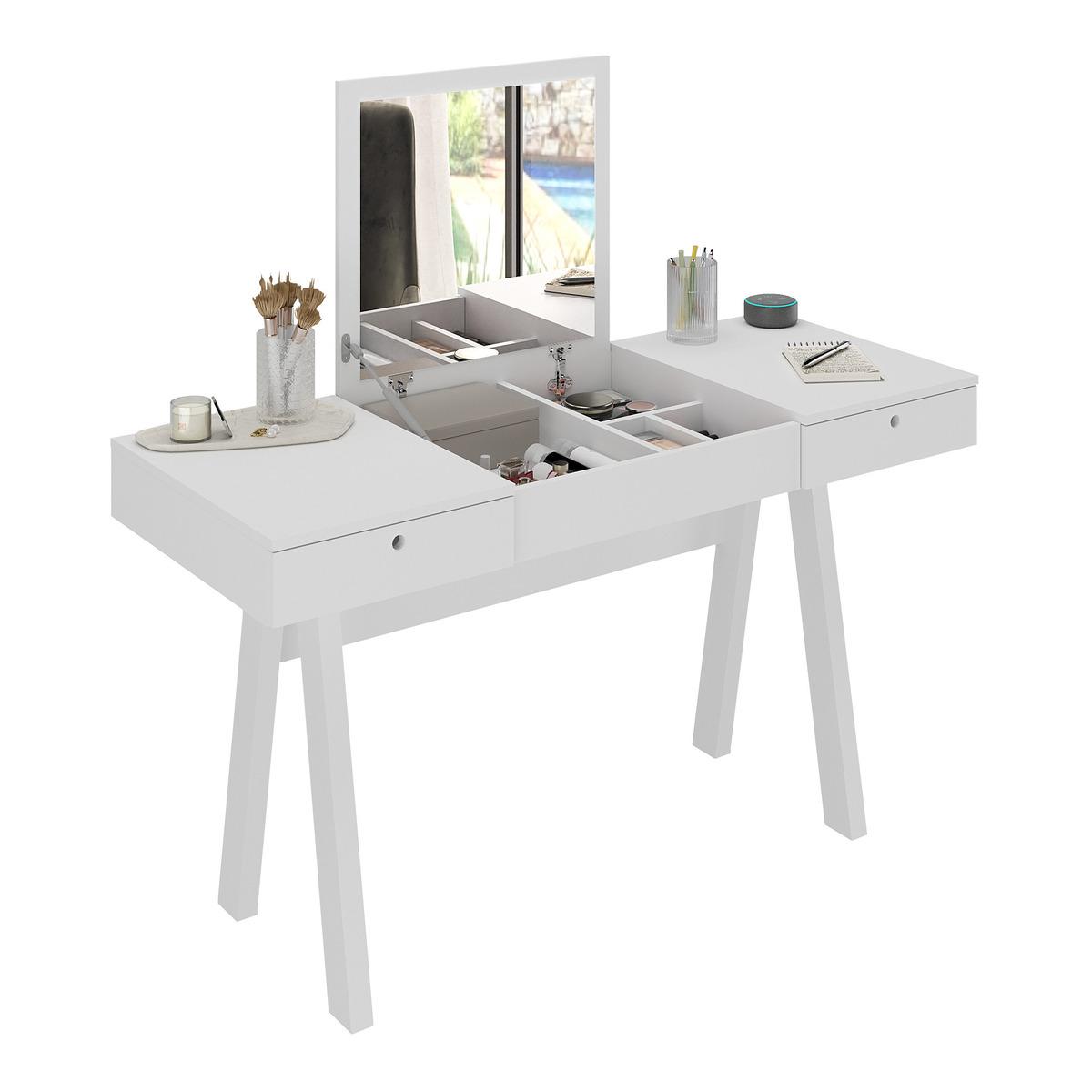 Penteadeira 131,5cm Com 2 Gavetas 1 Porta Basculante E Espelho Multimóveis Cr35250 Branco