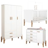 Kit Quarto Infantil Iris Berço Cama Comoda E Guarda Roupa Branco Acetinado