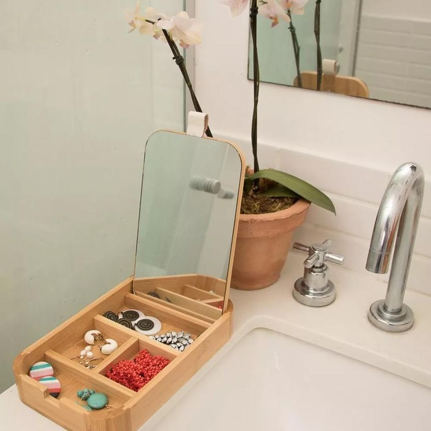 Porta Joias De Bambu Com Espelho 25cm - imagem 2