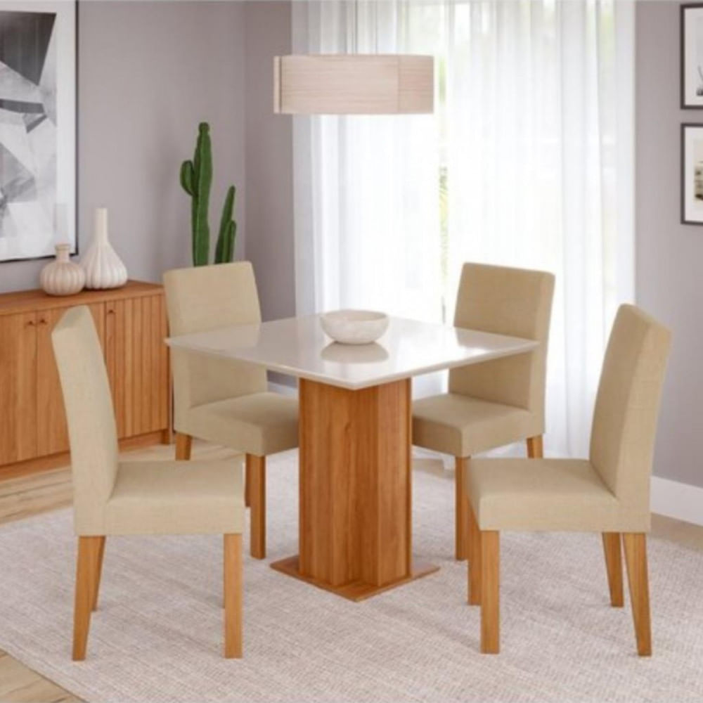 Conjunto Sala De Jantar Mesa Sophia Mdf 4 Cadeiras Maia Cimol