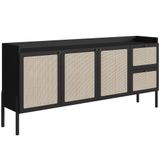 Aparador Buffet Para Sala De Jantar 183cm Pés Madeira Moss A03 Nero Preto