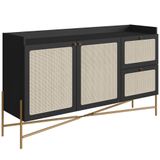 Aparador Buffet Para Sala De Jantar 139cm Industrial Indy A03 Nero Dourado