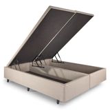 Base Box Baú Casal Bipartido 138x188x42cm Linho Bege