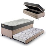 Bicama Box Baú Viúva 120x203 Suede Bege Com Colchão Adapto Molas Ensacadas Ecoflex