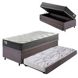 Bicama Box Baú Viúva 120x203 Suede Cinza Com Colchão Adapto Molas Ensacadas Ecoflex