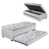 Bicama Box Baú 88x188 Courino Linho Branco Com Colchão De Espuma Ecoline D20 Ecoflex