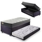 Bicama Box Baú Viúva 120x203 Suede Preto Com Colchão Adapto Molas Ensacadas Ecoflex