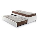 Bicama Box Solteiro 103x208 Courino Linho Branco Com 2 Colchões Relax Adorabile Molas Ensacadas Ecoflex