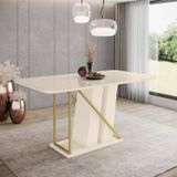 Mesa De Jantar Para 8 Lugares 2m Tampo Mdf E Vidro Canto Arredondado Lins Off White