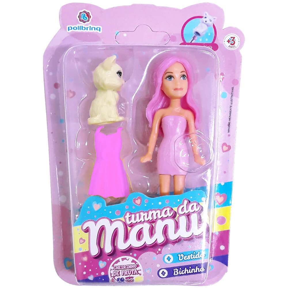 Boneca Turma Da Manu Com Vestido E Pet Polibrinq