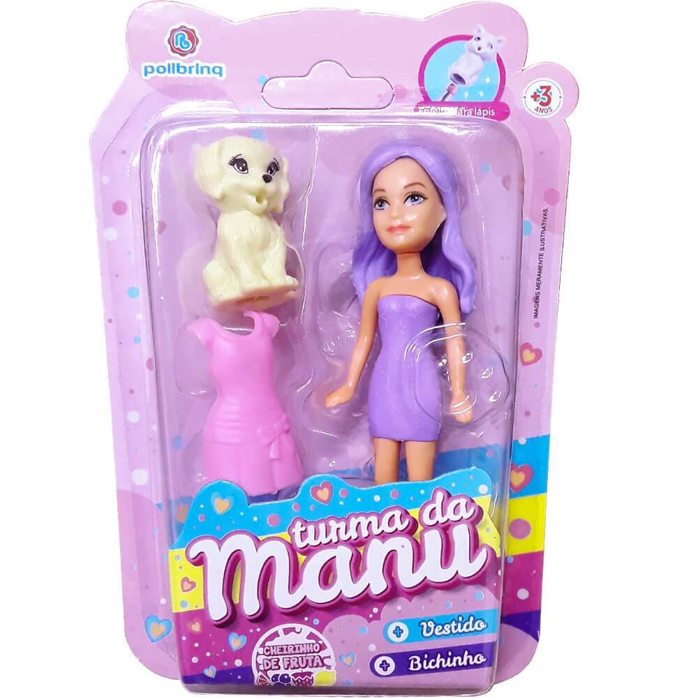 Boneca Turma Da Manu Com Vestido E Pet Polibrinq
