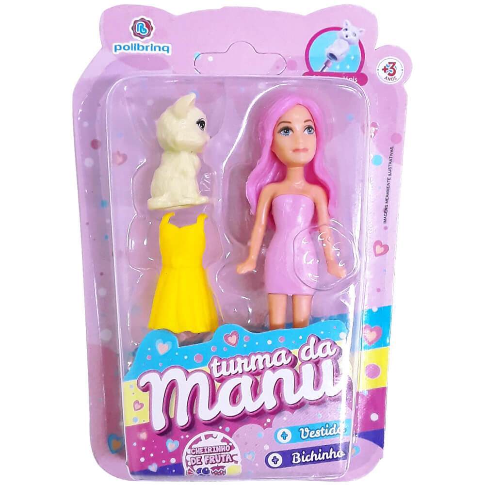 Boneca Turma Da Manu Com Vestido E Pet Polibrinq