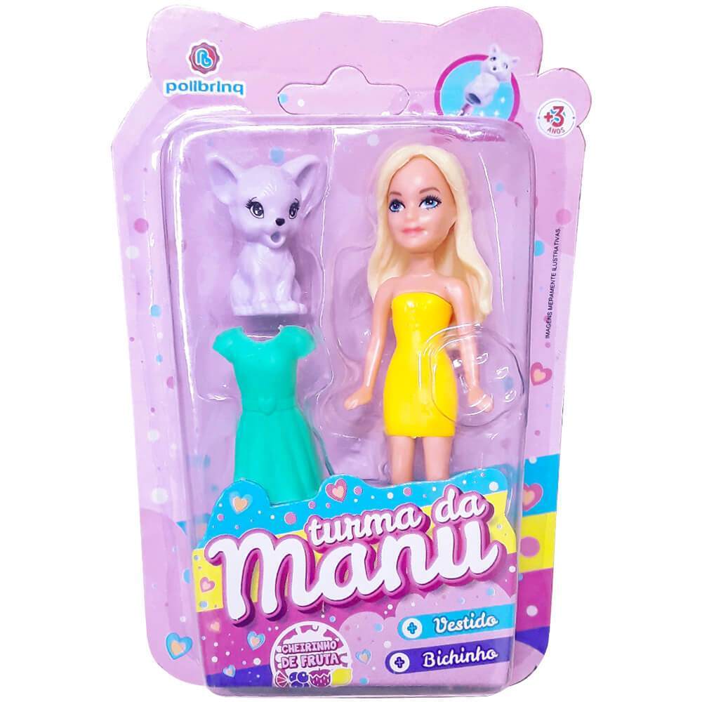Boneca Turma Da Manu Com Vestido E Pet Polibrinq