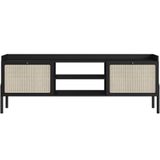 Rack Para Sala De Estar Tv 65 Pol 183cm Pés Madeira Moss A03 Nero Preto