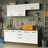 Kit Com 2 Balcões E 2 Armários Aéreos Multiuso 200cm Rustic/branco Agata Madesa Rustic/branco