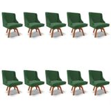 Kit 10 Cadeiras Estofadas Base Giratória De Madeira Lia Veludo Verde Esmeralda - Ibiza
