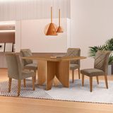 Mesa Evora 90 Mdf Canto Copo E Com 4 Cadeiras Melissa Veludo Capuccino-naturalle-naturalle