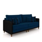 Sofá Living Montecarlo 3 Lugares Bipartido 252cm Pés Em Madeira Veludo Azul-preto