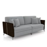 Sofá Living Decorativo Zagreb 2 Lugares 222cm Com Almofadas Pés De Ferro Veludo Cinza-marrom