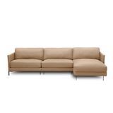Sofá Decorativo Karine 5 Lugares Sala De Estar 300cm Com Chaise Pés Em Aço Couro Nude