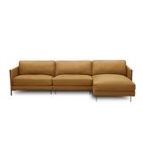 Sofá Decorativo Karine 5 Lugares Sala De Estar 330cm Com Chaise Pés Em Aço Couro Caramelo