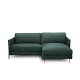 Sofá Decorativo Karine 3 Lugares Sala De Estar 230cm Com Chaise Pés Em Aço Couro Verde Musgo