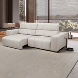 Sofá Decorativo Barbosa 3 Lugares Sala De Estar 230cm Reclinável E Retrátil Couro Off White
