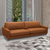 Sofá Decorativo Isaac 3 Lugares Sala De Estar 210cm Pés Em Aço Couro Conhaque