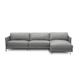 Sofá Decorativo Karine 5 Lugares Sala De Estar 300cm Com Chaise Pés Em Aço Couro Grafite