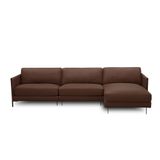 Sofá Decorativo Karine 6 Lugares Sala De Estar 360cm Com Chaise Pés Em Aço Couro Marrom Chocolate