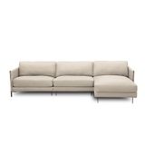 Sofá Decorativo Karine 6 Lugares Sala De Estar 360cm Com Chaise Pés Em Aço Couro Bege