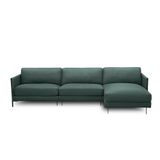 Sofá Decorativo Karine 5 Lugares Sala De Estar 330cm Com Chaise Pés Em Aço Couro Verde Musgo