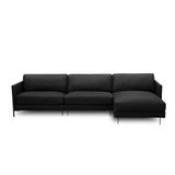 Sofá Decorativo Karine 6 Lugares Sala De Estar 360cm Com Chaise Pés Em Aço Couro Preto
