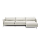 Sofá Decorativo Karine 5 Lugares Sala De Estar 300cm Com Chaise Pés Em Aço Couro Off White